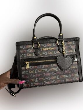 Juicy Couture Black Multicolor Logo Satchel with Heart Charm